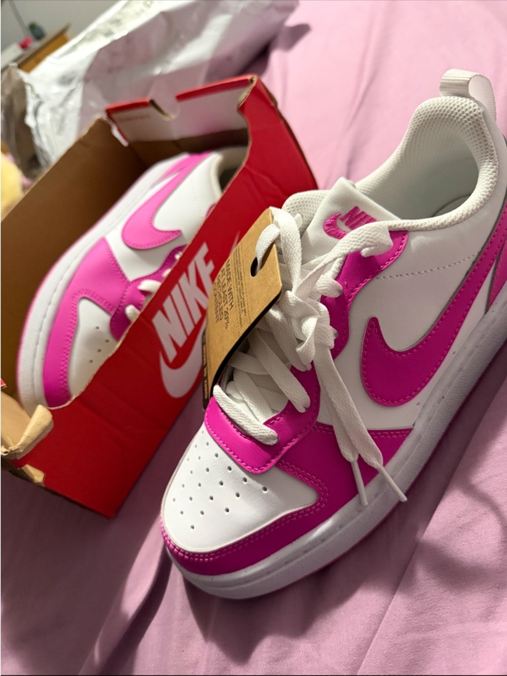 Nike White and Bright Pink Low-Top Sneakers